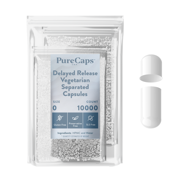 Size 0 Separated Solid Delayed Release Vegetarian Capsules
