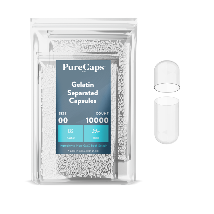 Size 00 Separated Clear Gelatin Capsules (Carton)