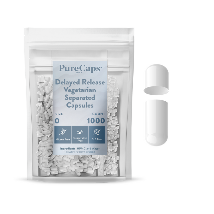 Size 0 Separated Solid Delayed Release Vegetarian Capsules