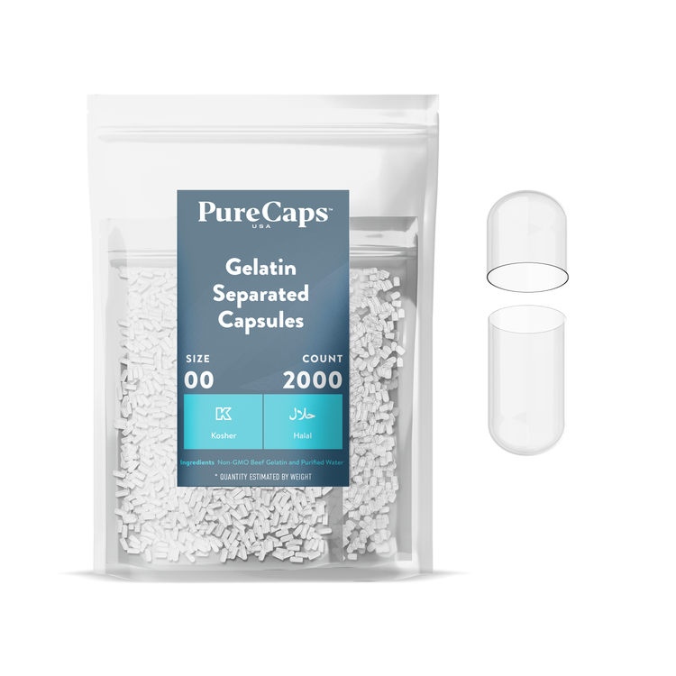 Size 00 Separated Clear Gelatin Capsules (Carton)