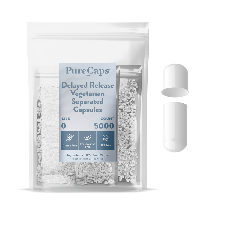 Size 0 Separated Solid Delayed Release Vegetarian Capsules