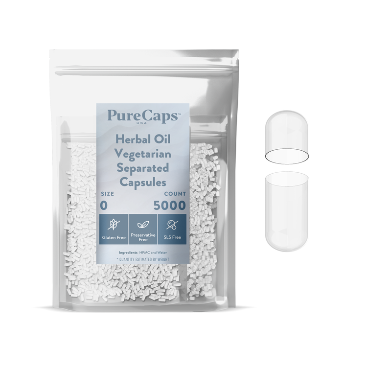 Size 0 Separated Clear Herbal Oil Vegetarian Capsules