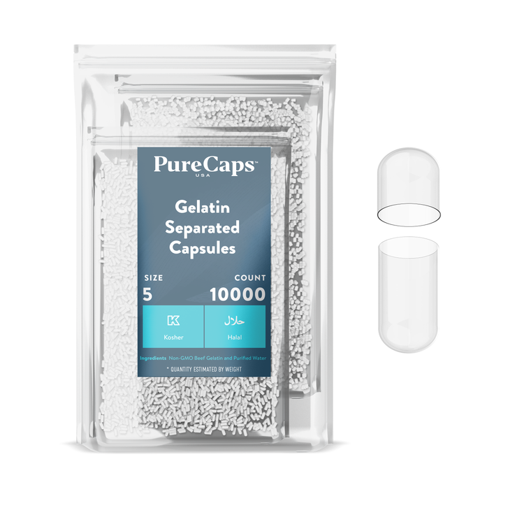 Size 5 Separated Clear Gelatin Capsules (Carton)