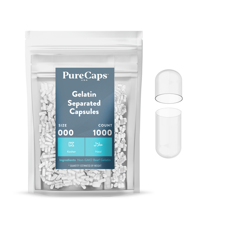 Size 000 Separated Clear Gelatin Capsules (Carton)