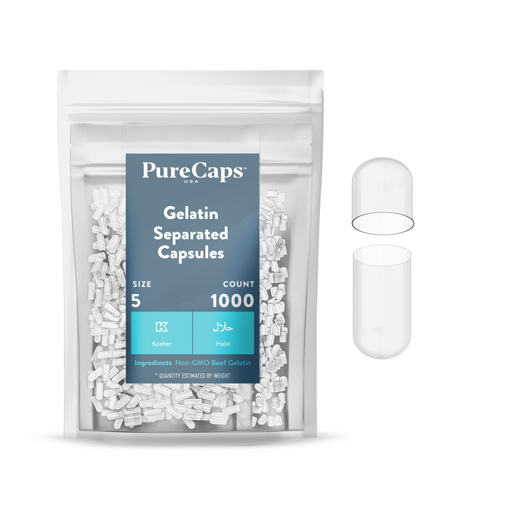 Size 5 Separated Clear Gelatin Capsules (Carton)