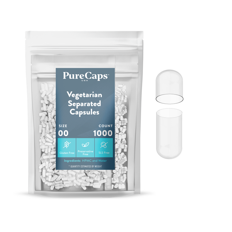 Size 00 Separated Clear Vegetarian Capsules (Carton)