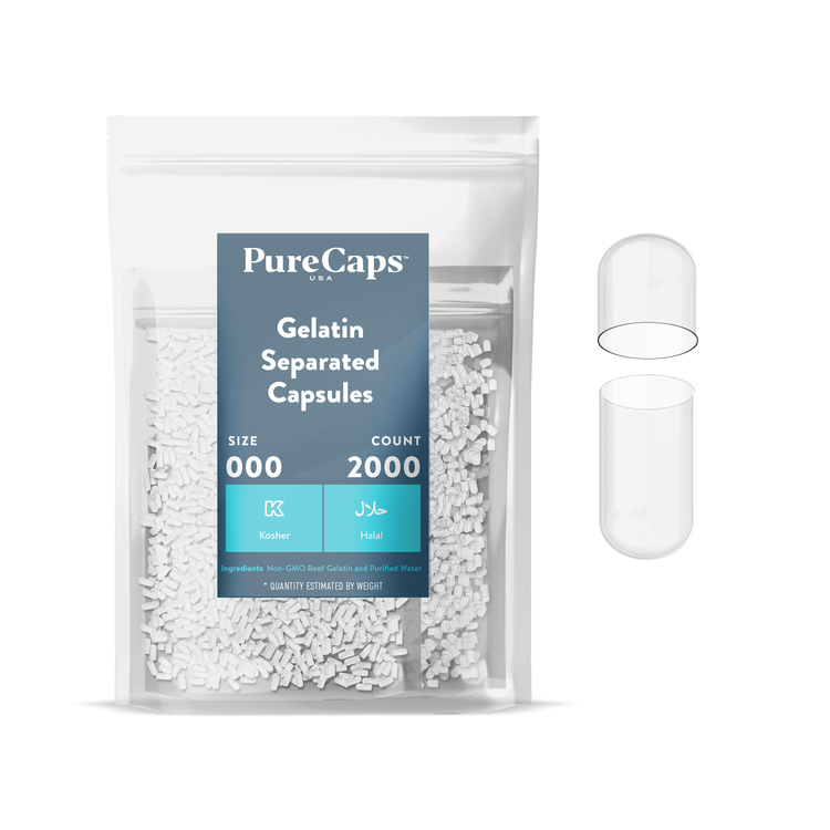Size 000 Separated Clear Gelatin Capsules (Carton)