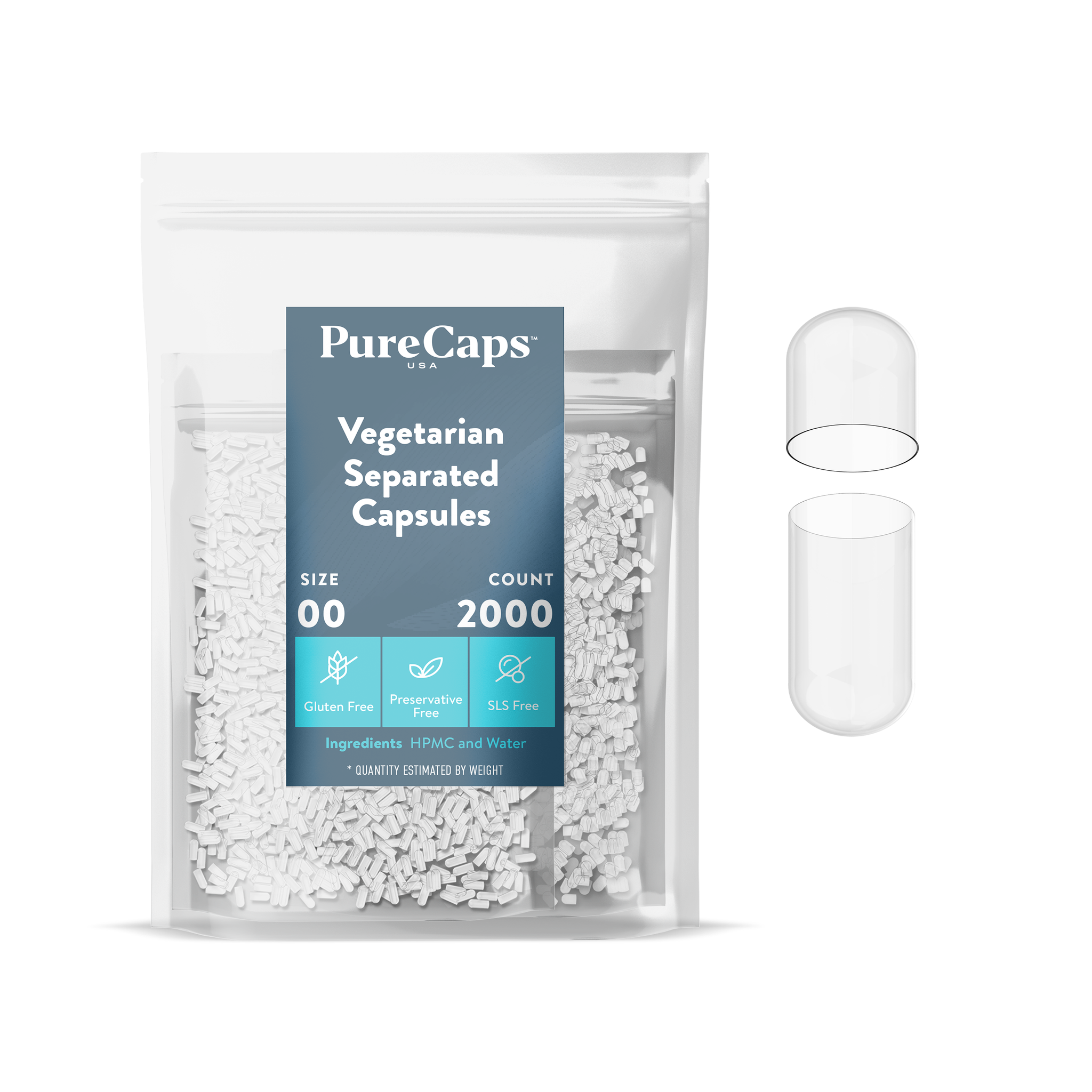 Size 00 Separated Clear Vegetarian Capsules PureCaps USA A Capsule size-00-separated-clear-vegetarian-capsules-purecaps-usa-a-capsule