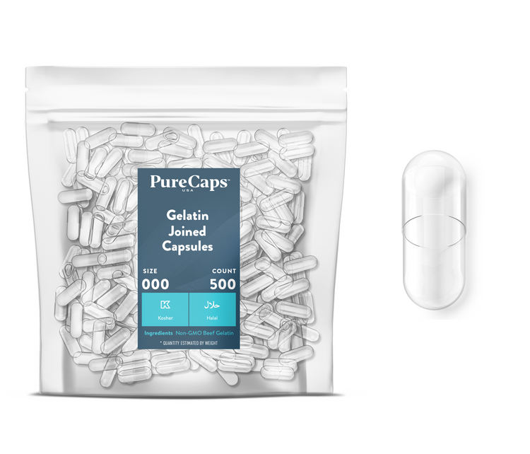 Size 000 Joined Clear Gelatin Capsules (Carton)