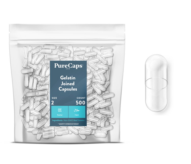 Size 2 Joined Clear Gelatin Capsules (Carton)
